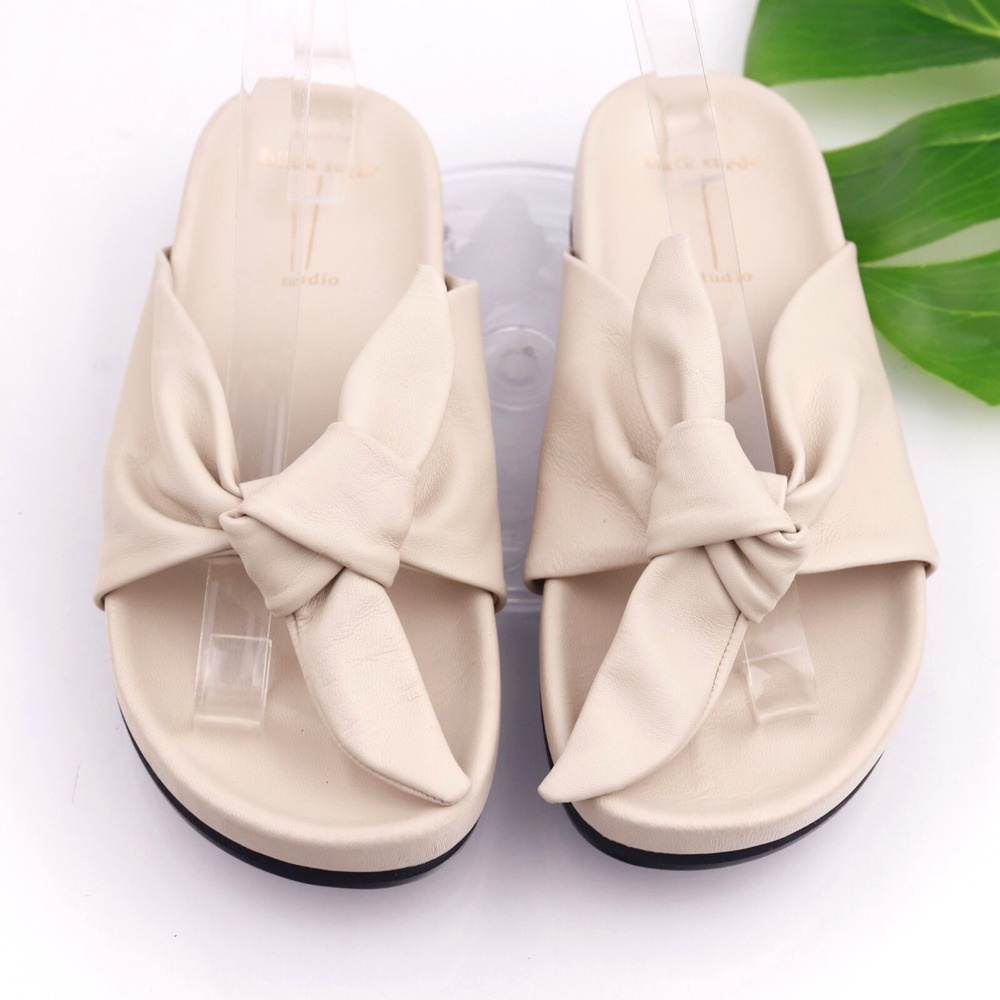 Black-Suede-Studio Womens Charlize Sandal Size 36 6 Beige Thong Bow Slide Shoes